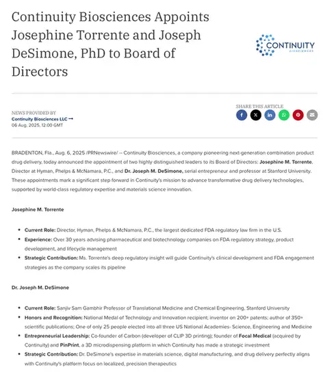 Continuity Biosciences Appoints Josephine Torrente and Joseph DeSimone to Board of Directors-2
